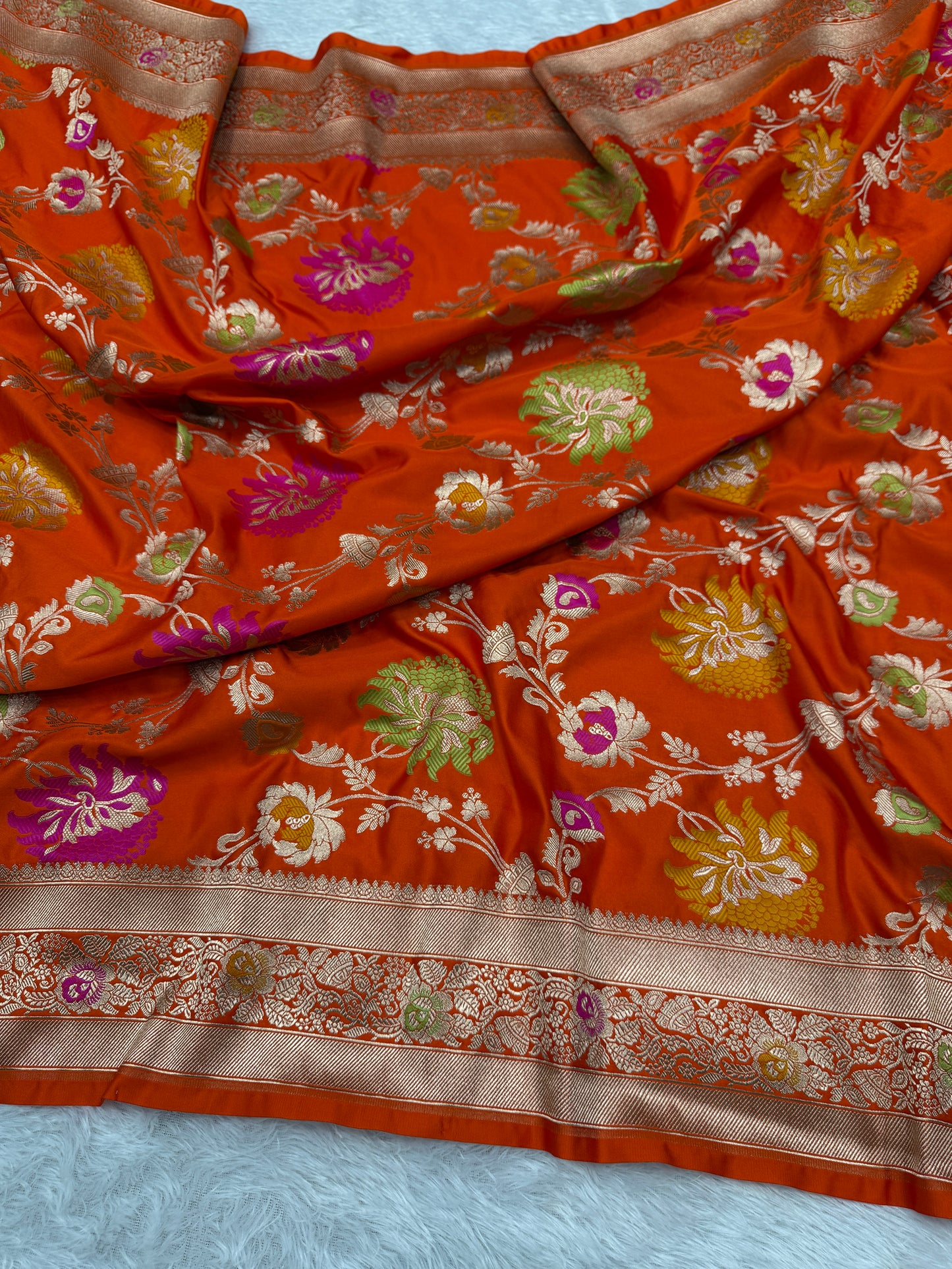 Orange premium Banarasi Mashru katan silk saree MK195