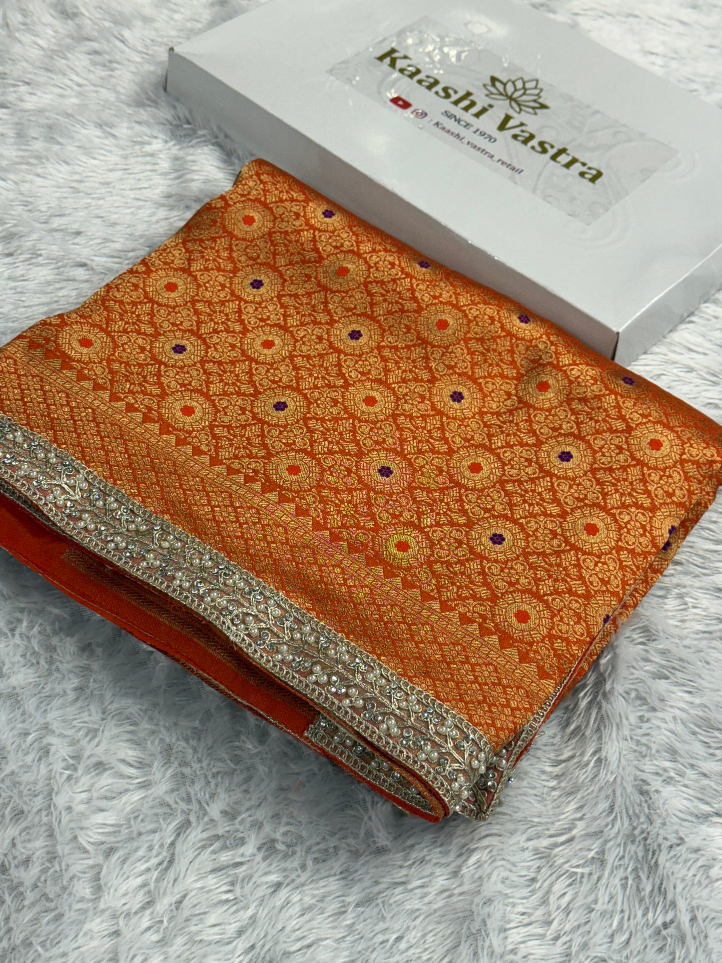 Orange premium Banarasi brocade katan silk saree BL102