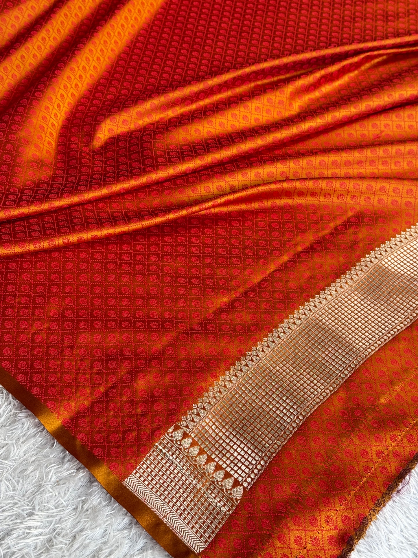 Orange colour premium Banarasi tilfi Mashru katan silk saree MK332