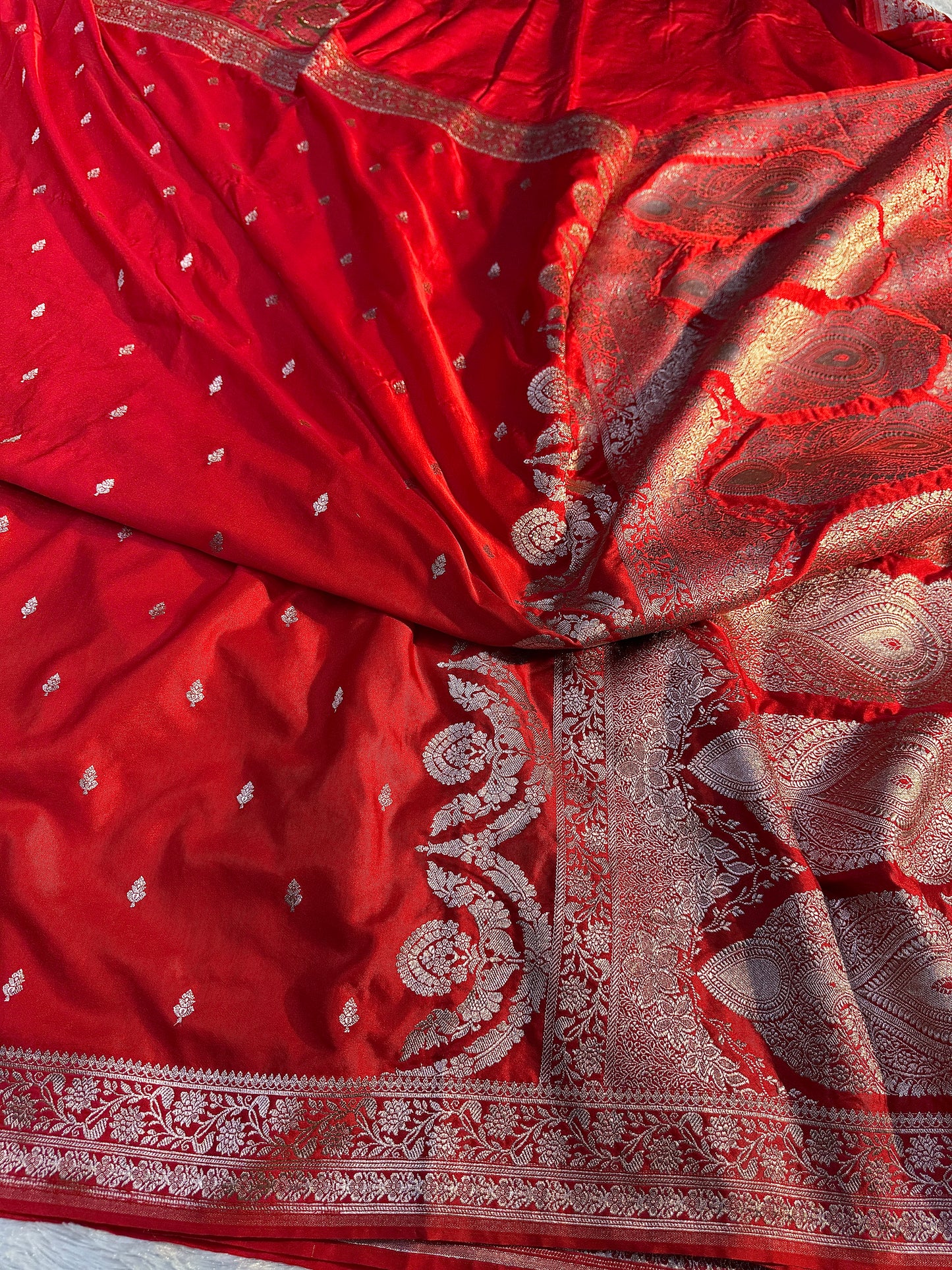 Red Banarasi Mashru katan silk saree MK164