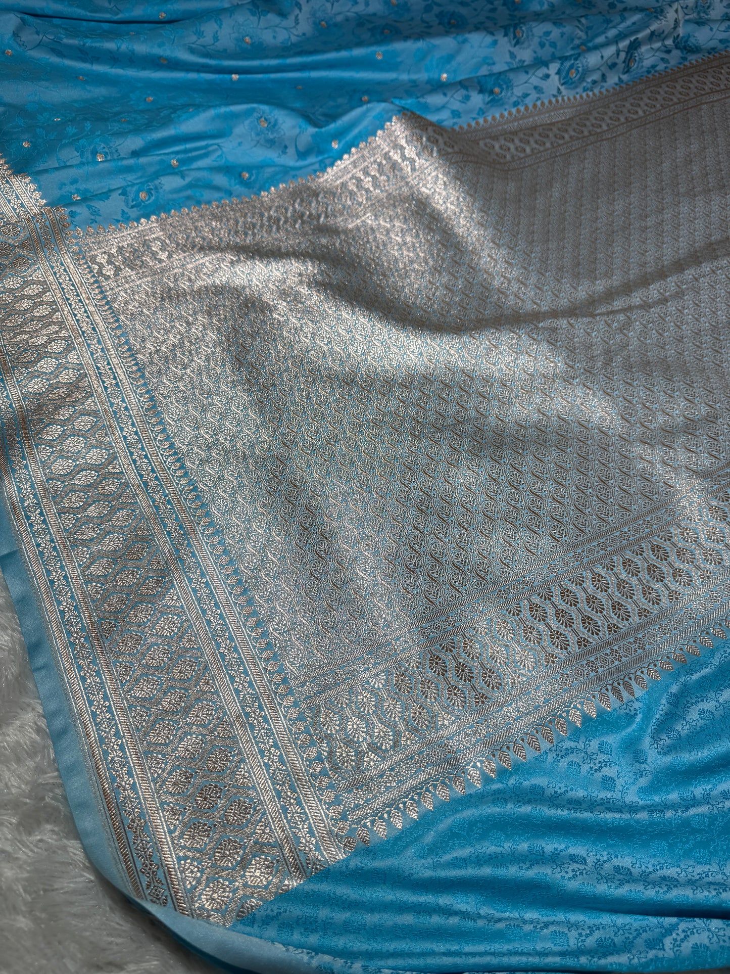Sky blue premium Banarasi Mashru katan silk saree MK213