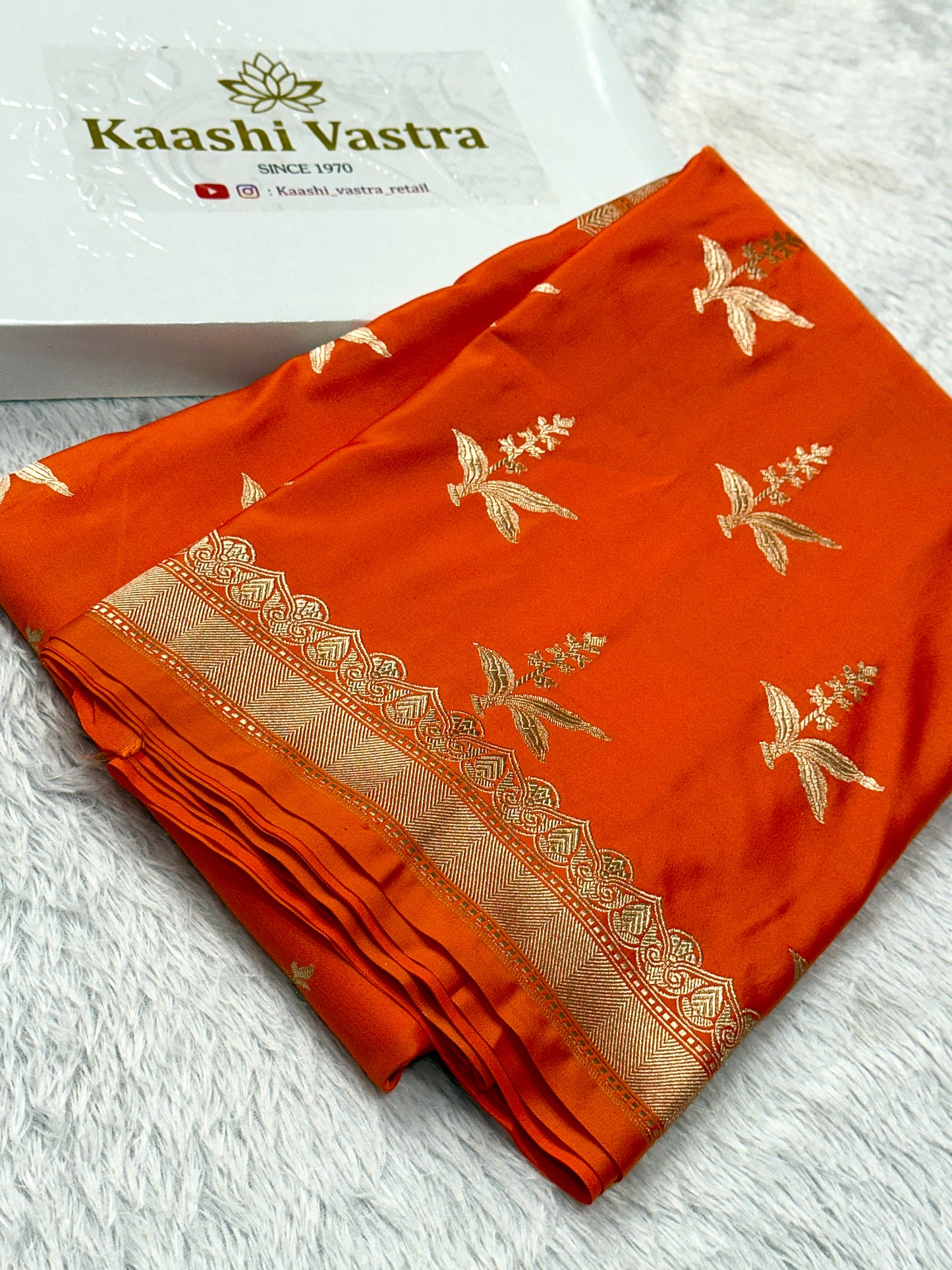Orange premium Banarasi Mashru katan silk saree MK172