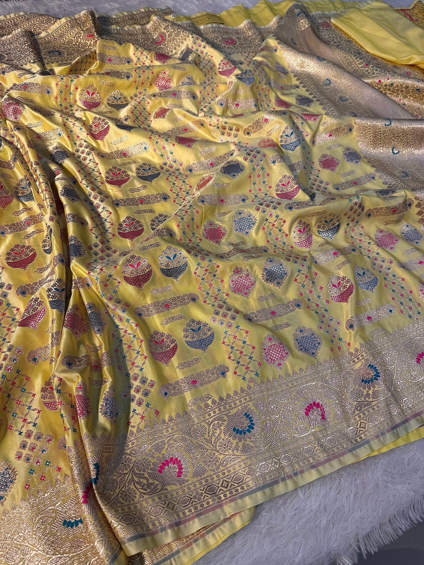 Lemon premium Banarasi Mashru katan silk saree MK171