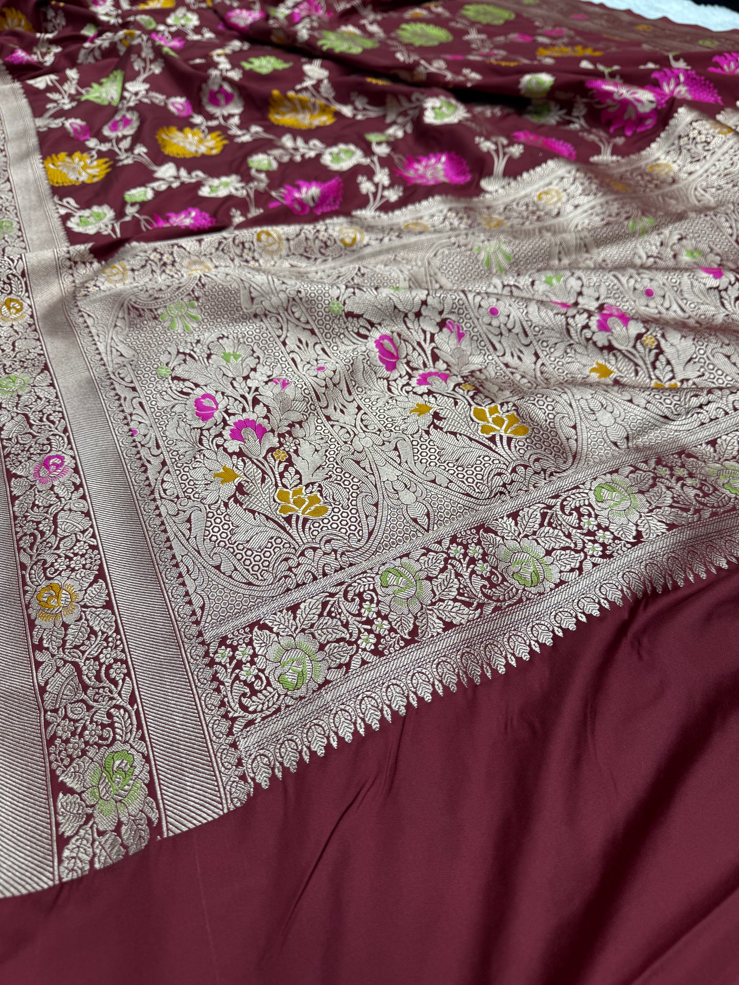 Maroon premium Banarasi Mashru katan silk saree MK195