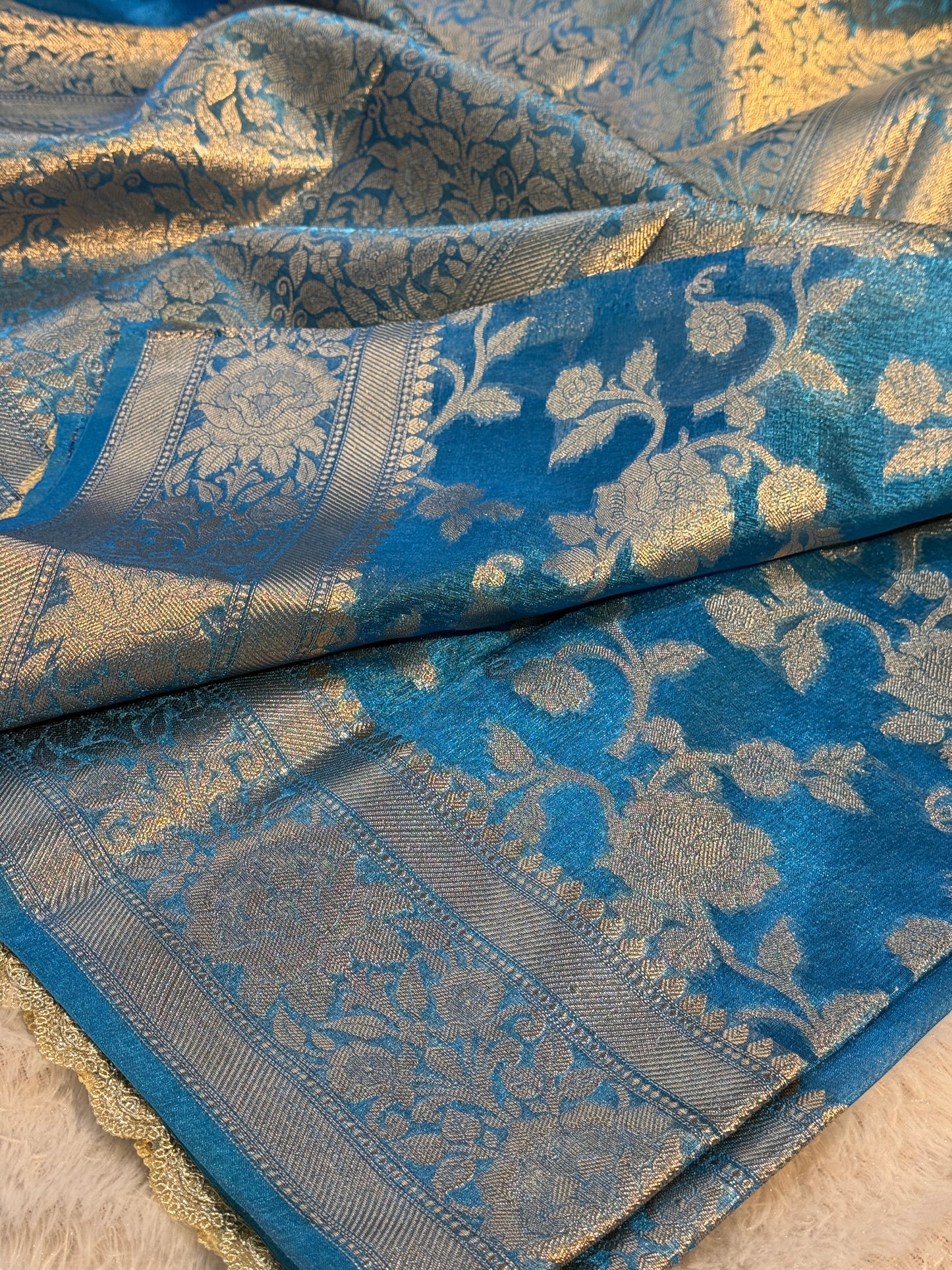 Sky blue Banarasi tissue silk saree with lace border TS106