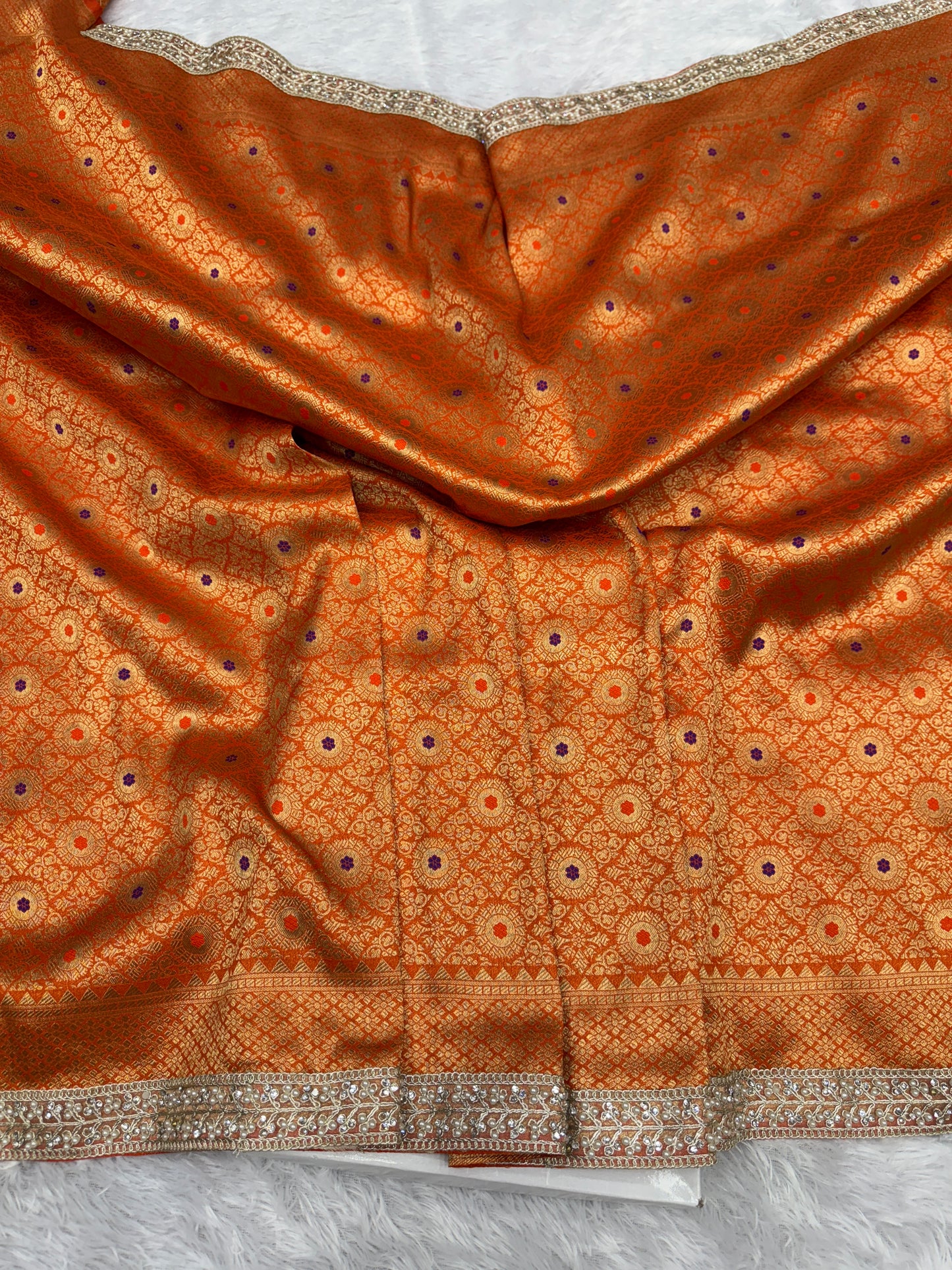 Orange premium Banarasi brocade katan silk saree BL102