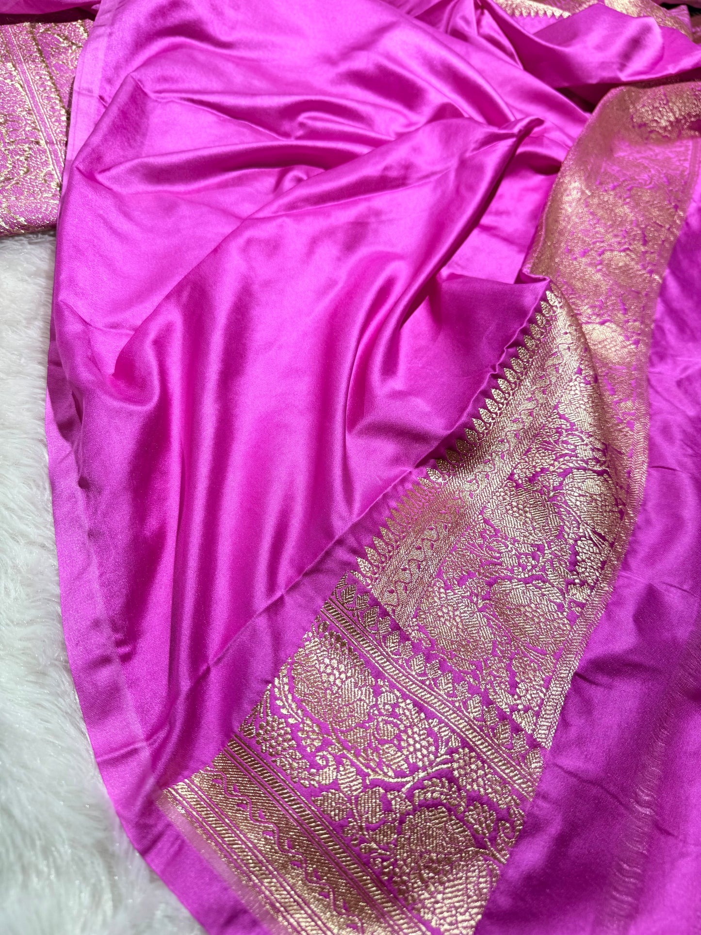 Yellow pink contrast Banarasi Mashru katan silk saree MK203
