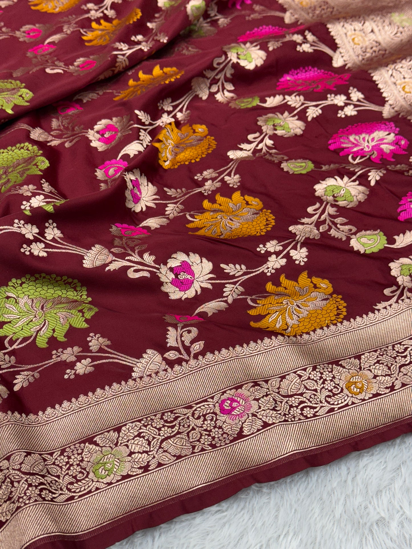 Maroon premium Banarasi Mashru katan silk saree MK195