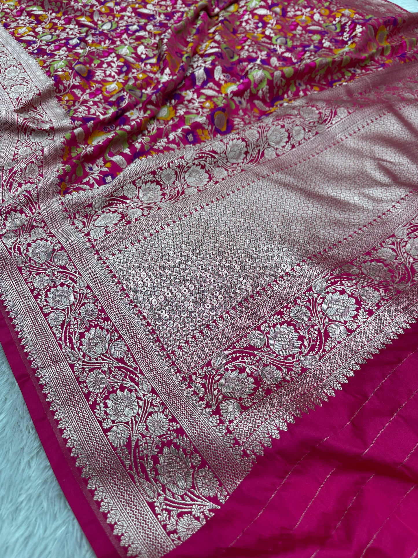 Redish pink premium tilfi Banarasi Mashru katan silk saree MK207