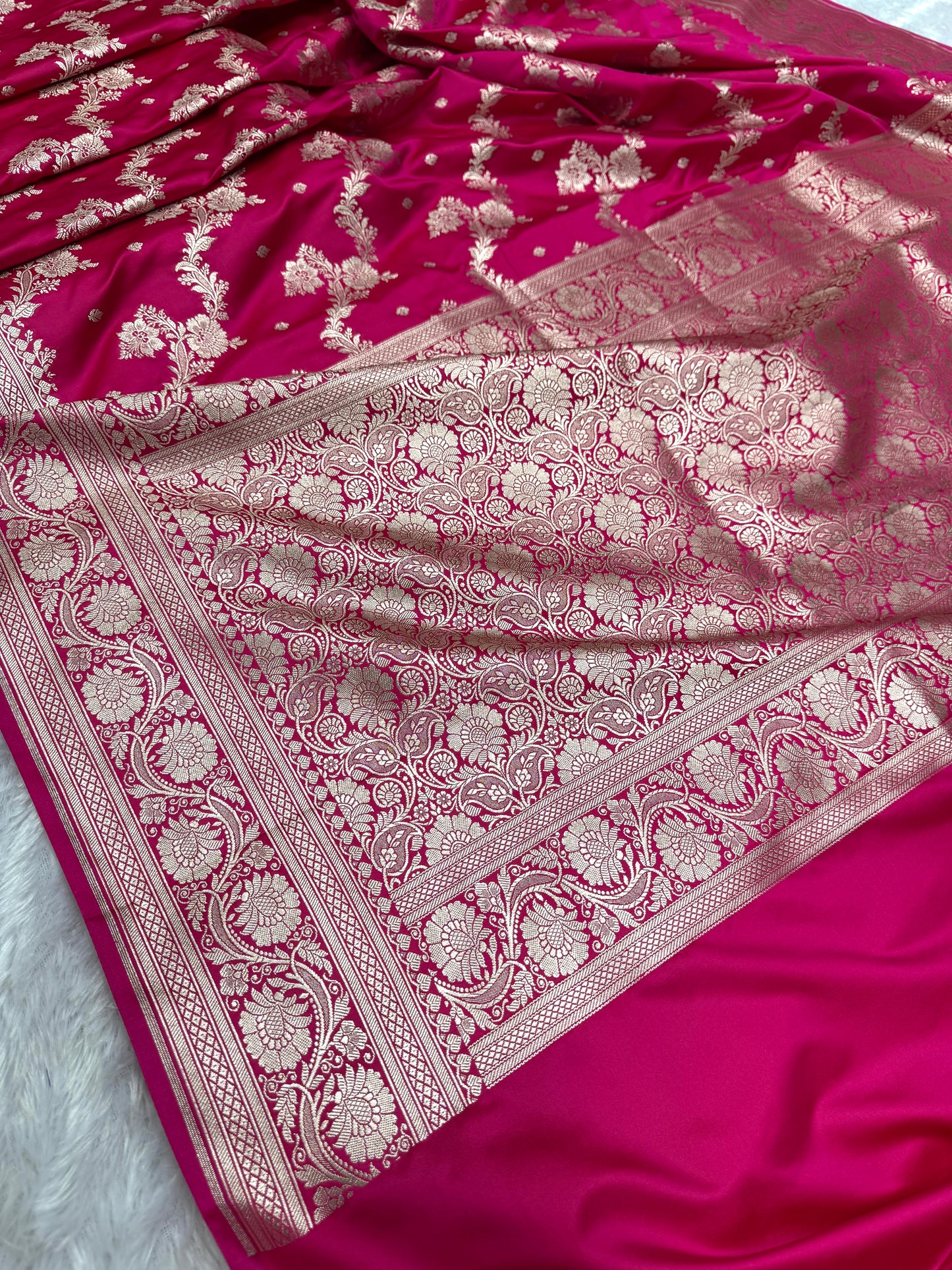 Rani pink premium Banarasi Mashru katan silk saree Mk191
