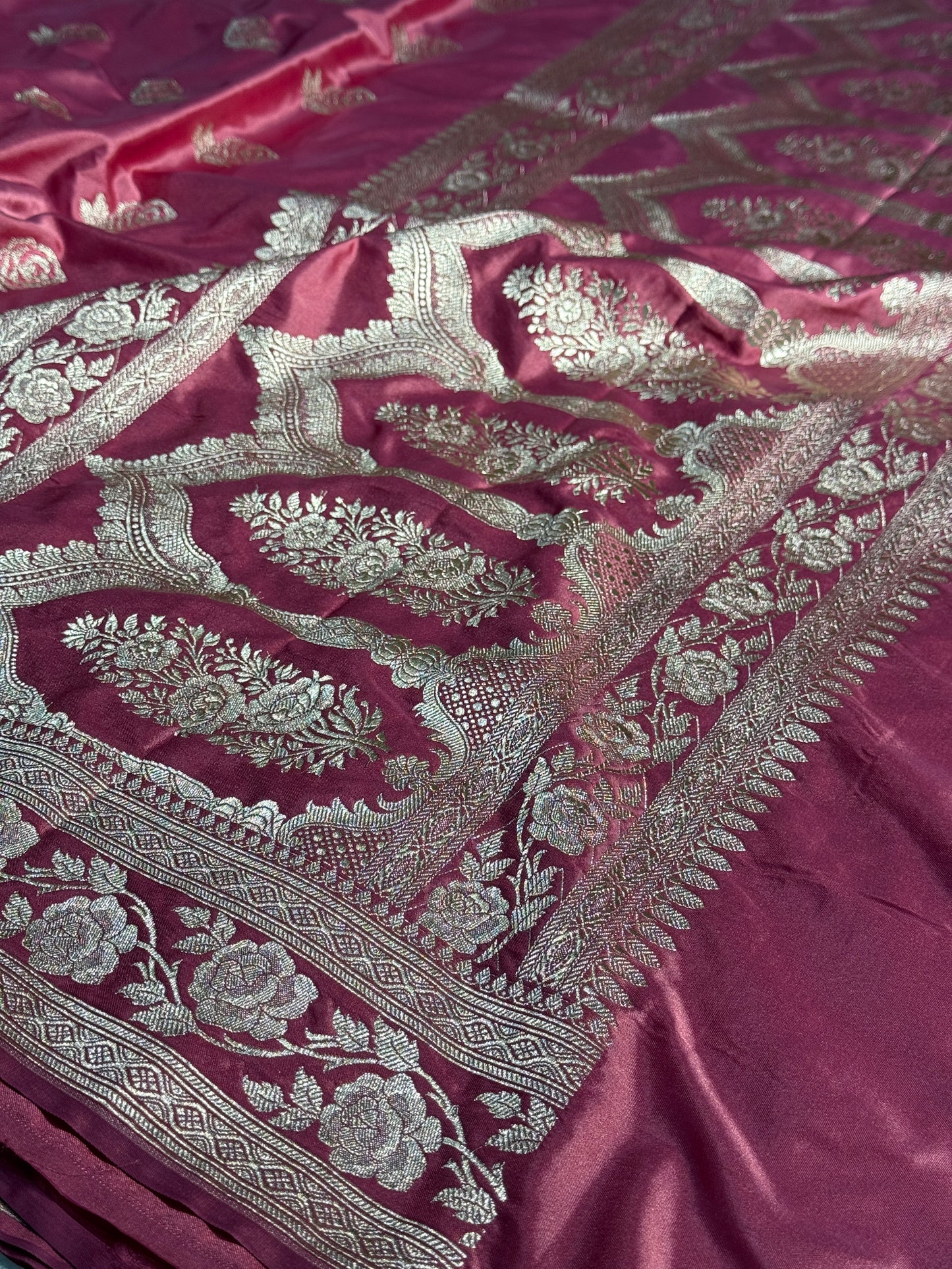 Onion pink color Banarasi Mashru katan silk saree MK156