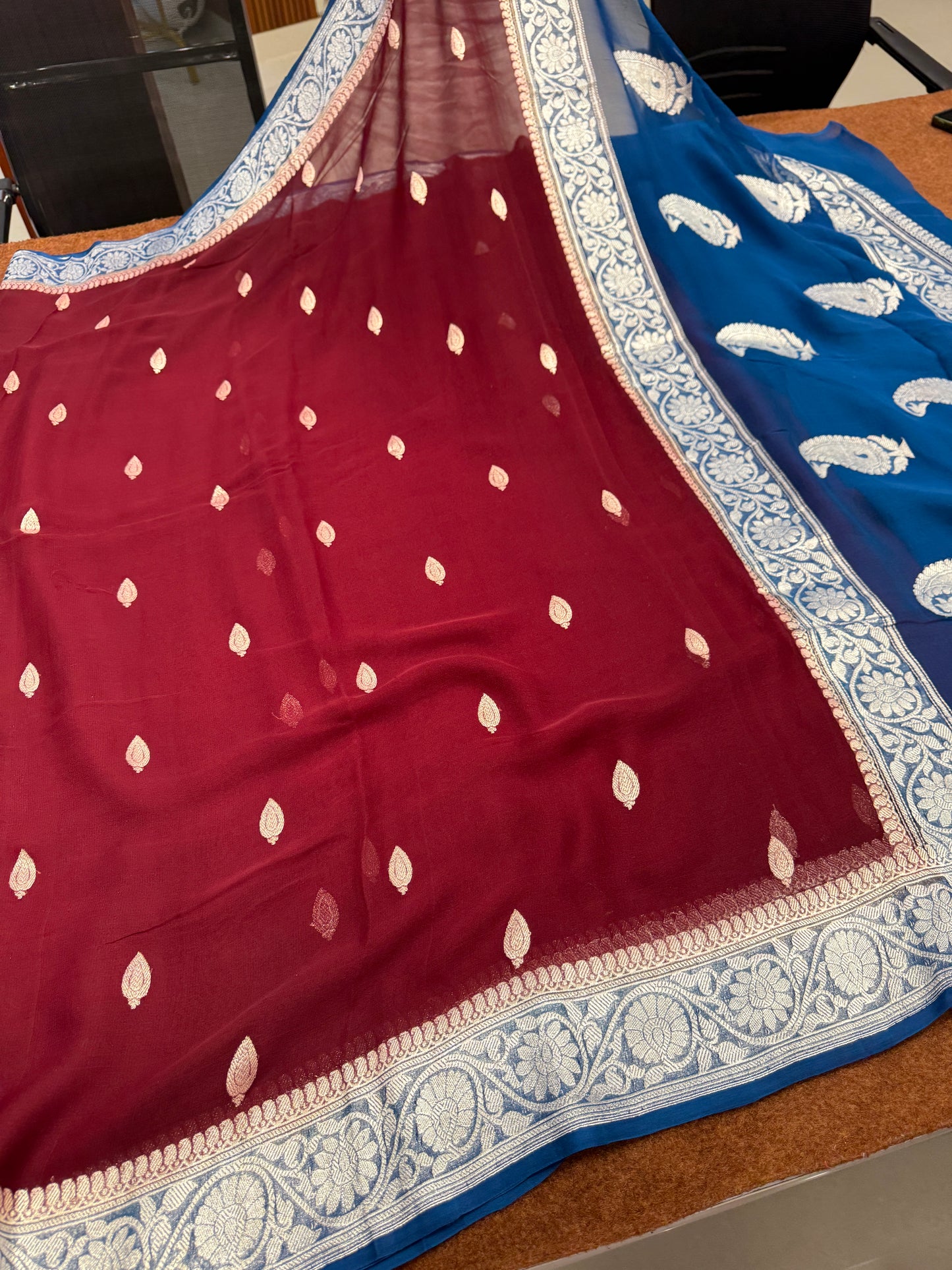 Banarasi pure handloom khaddi chiffon silk saree KG101