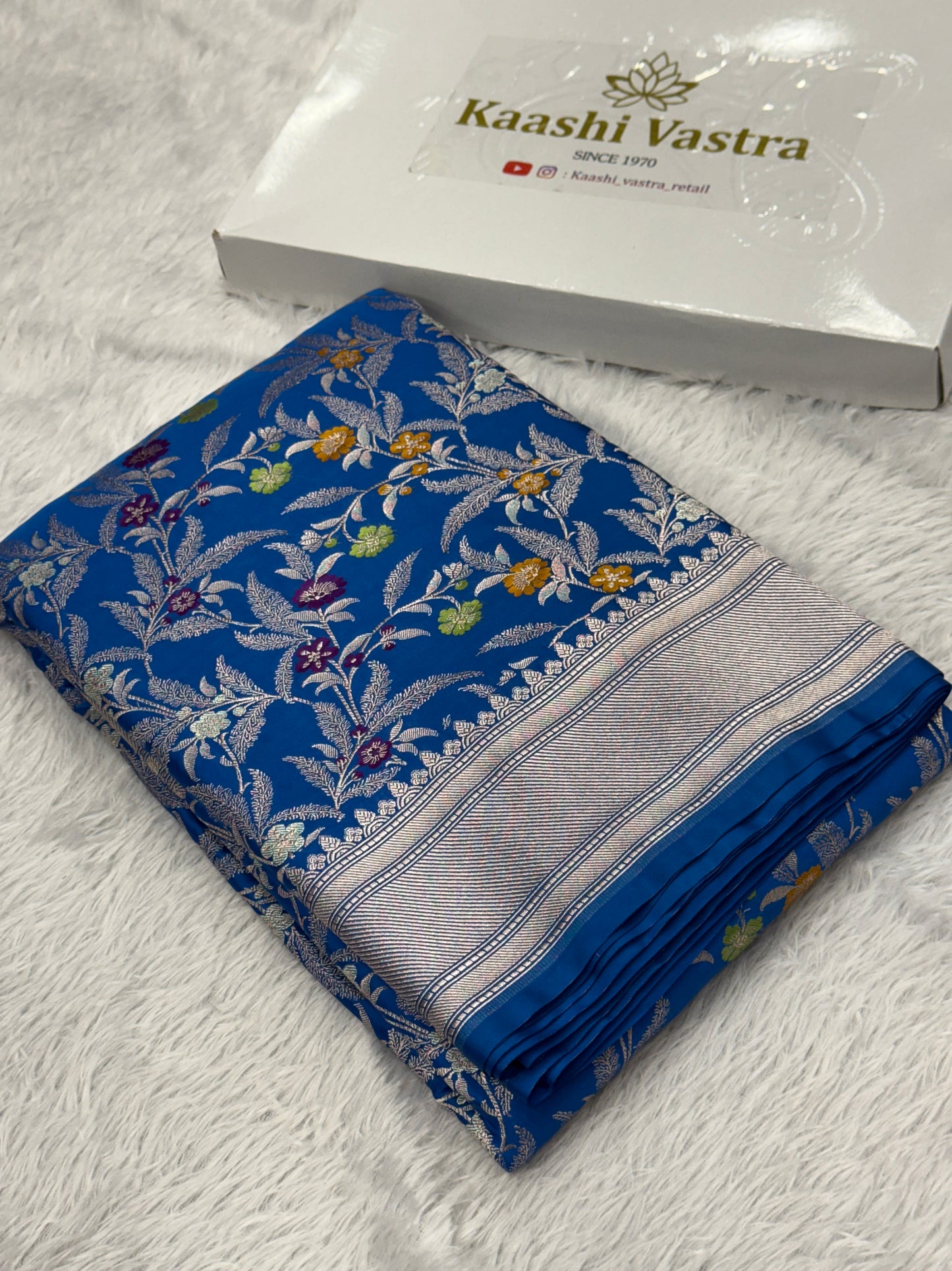 Peacock blue Premium tilfi Banarasi Mashru katan silk saree MK184