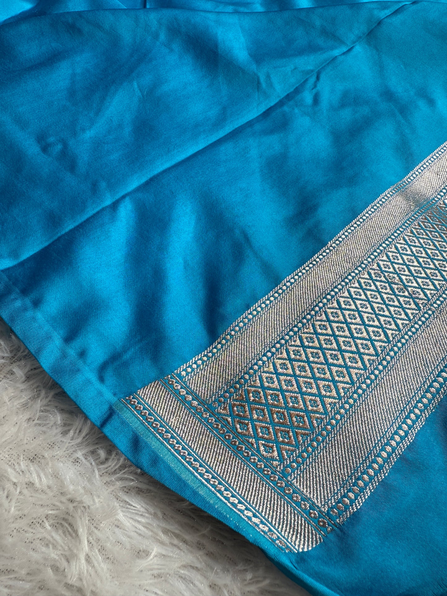 Sky blue premium Banarasi Mashru katan silk saree 228