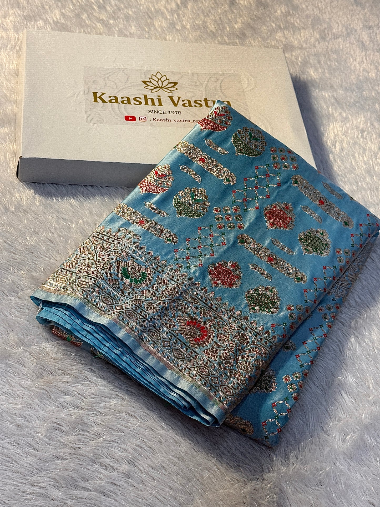 Light blue premium Banarasi Mashru katan silk saree MK171