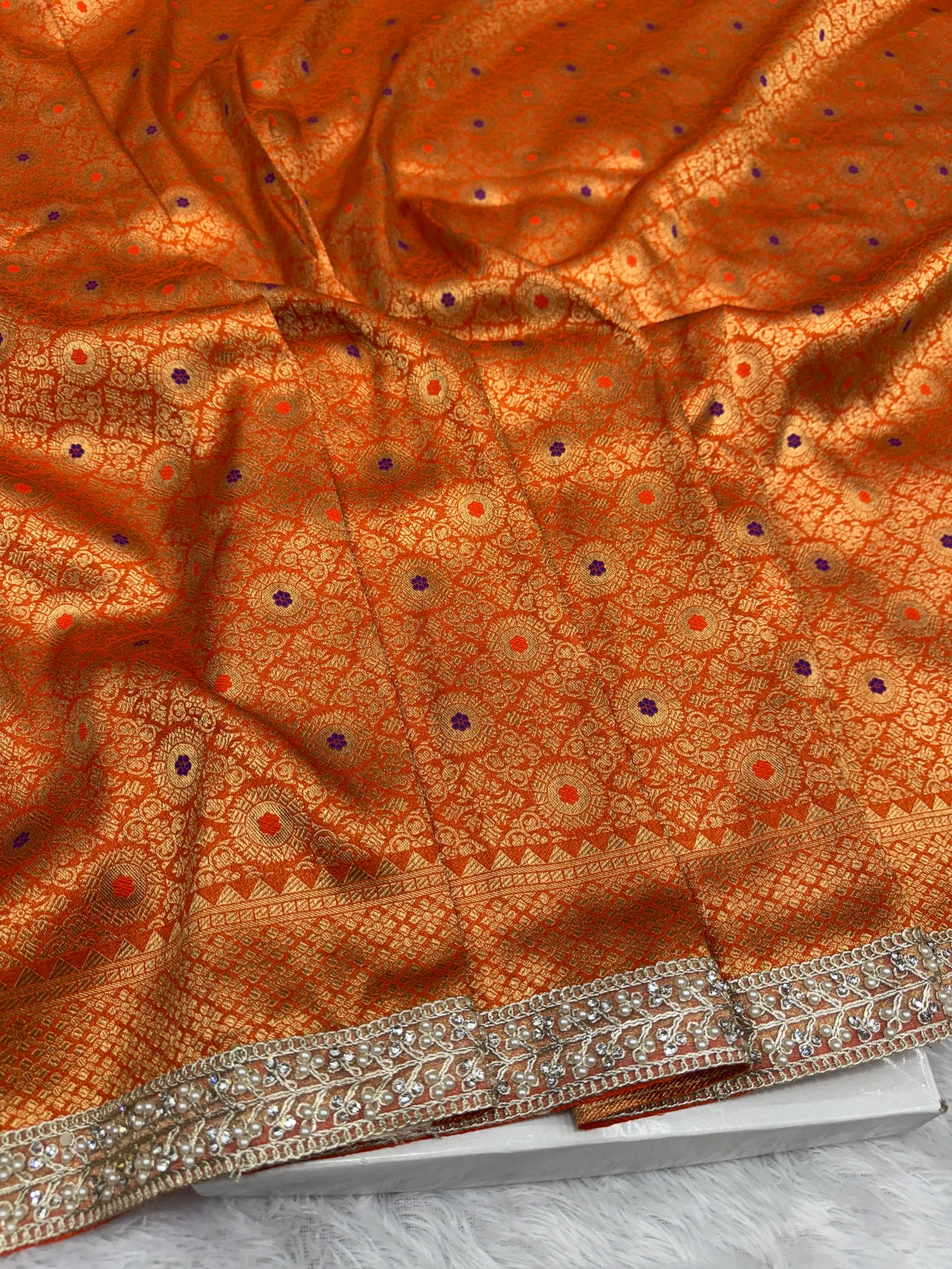 Orange premium Banarasi brocade katan silk saree BL102