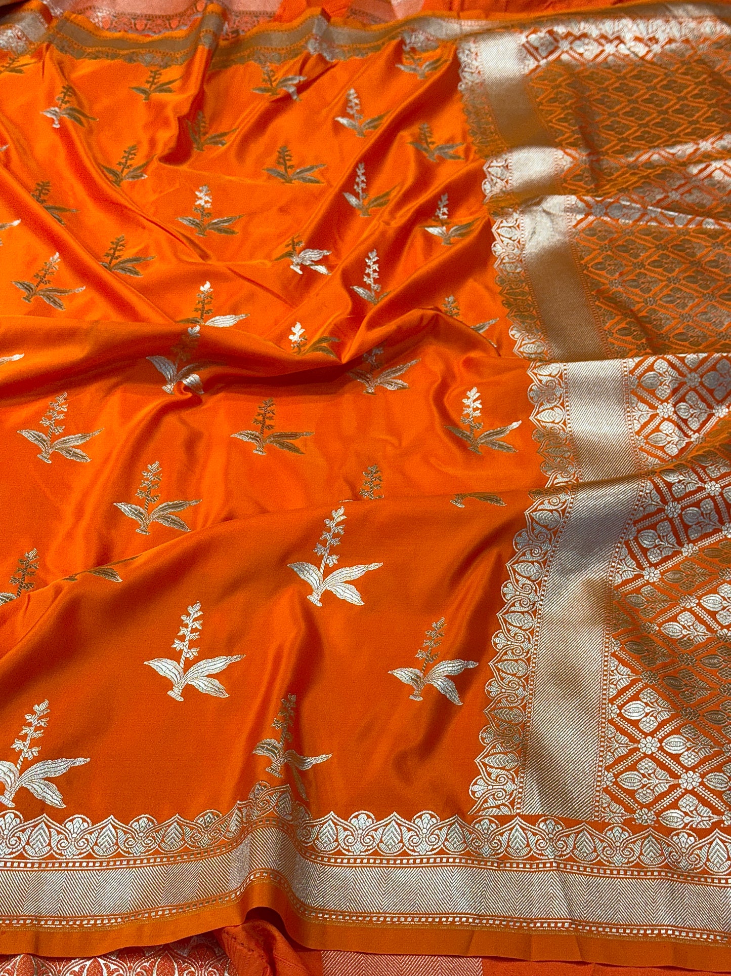 Orange premium Banarasi Mashru katan silk saree MK172
