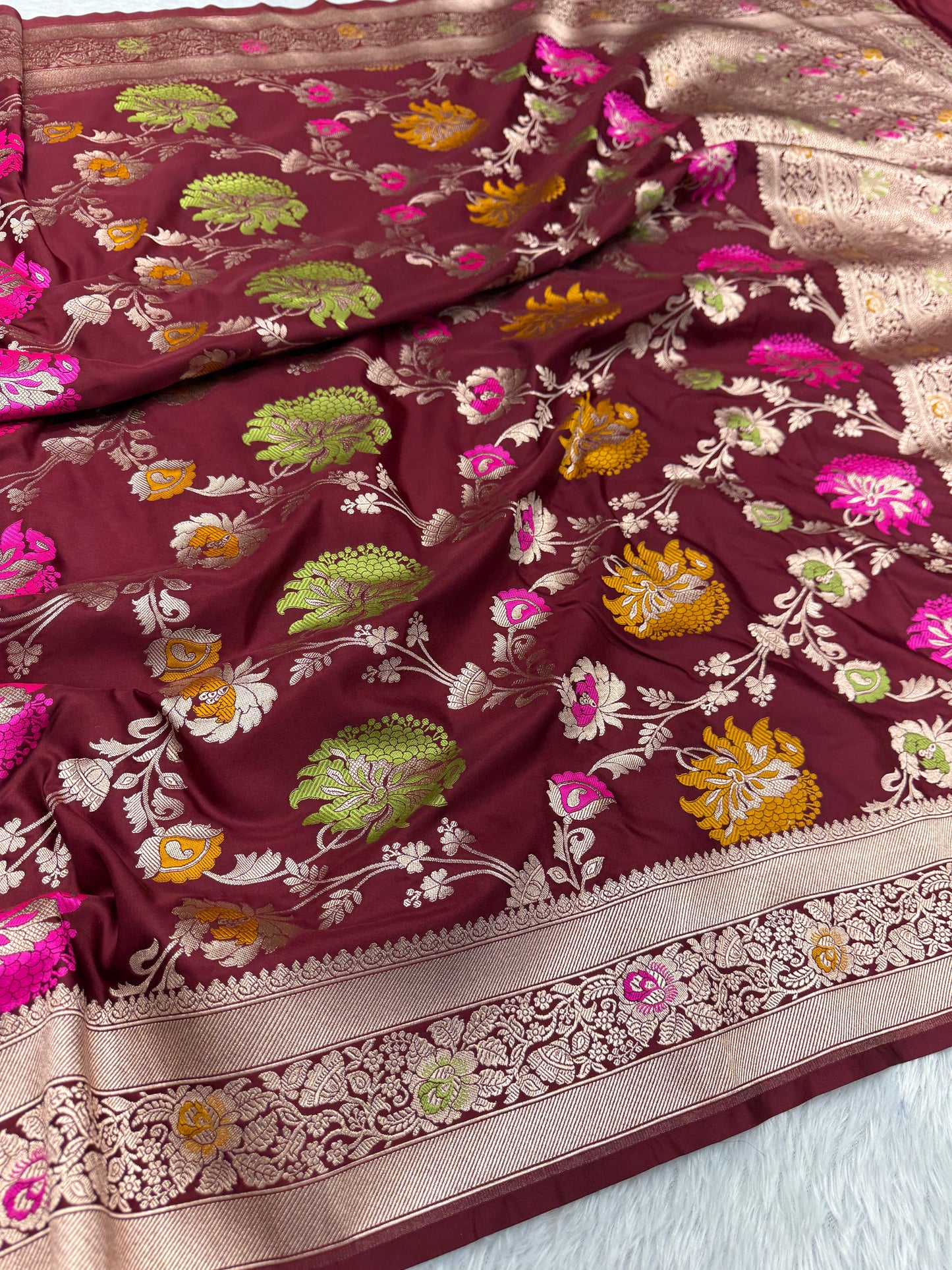 Maroon premium Banarasi Mashru katan silk saree MK195