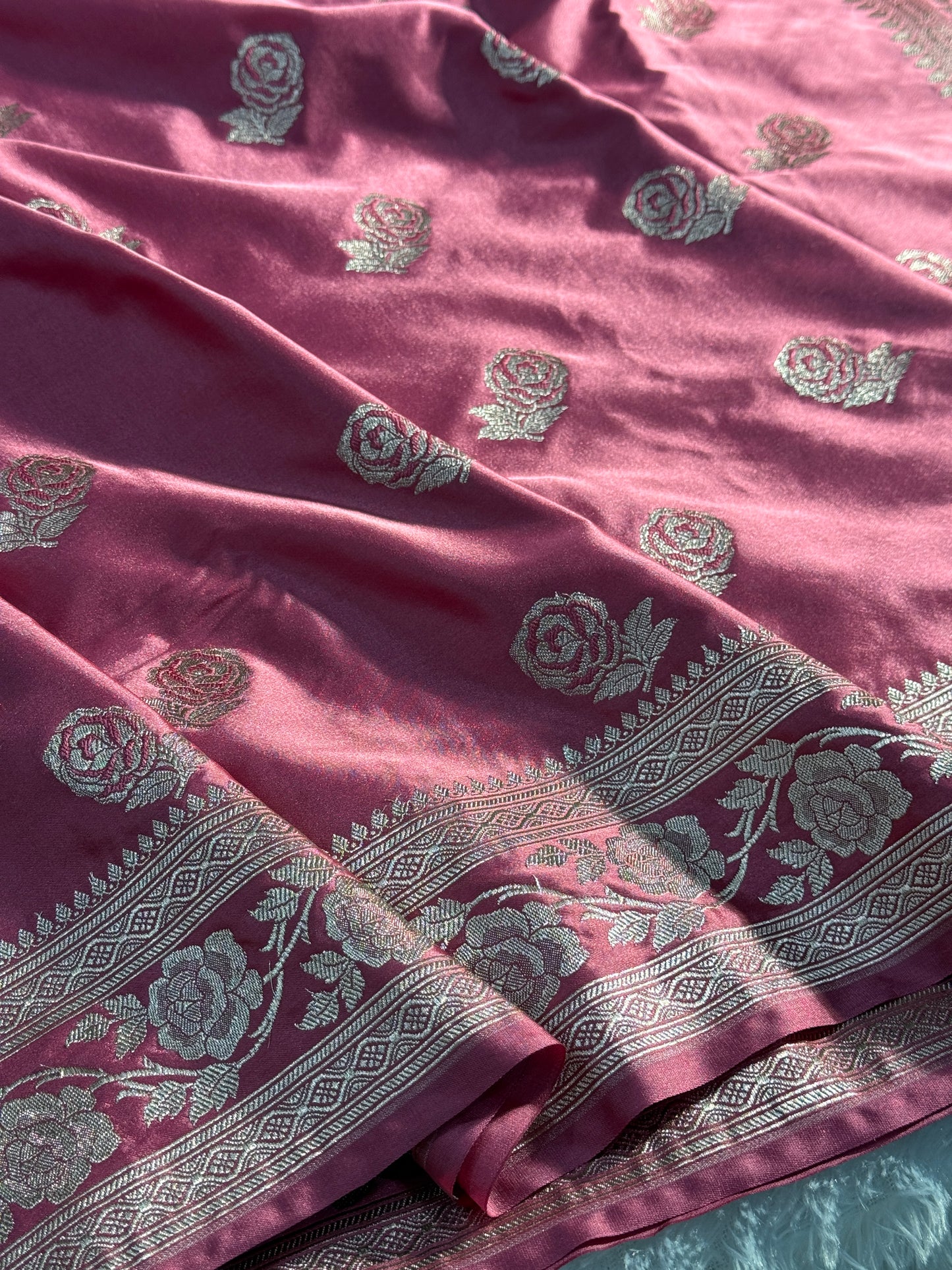 Onion pink color Banarasi Mashru katan silk saree MK156