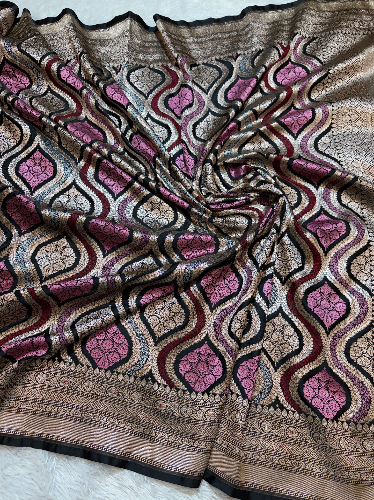 Black premium Banarasi Mashru katan silk saree MK206