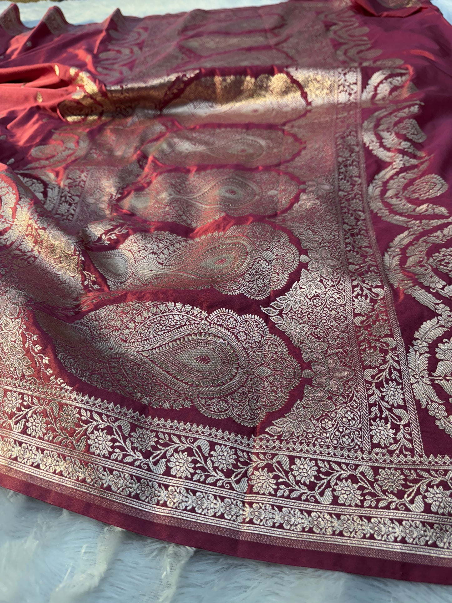 Onion pink premium Banarasi Mashru katan silk saree MK164