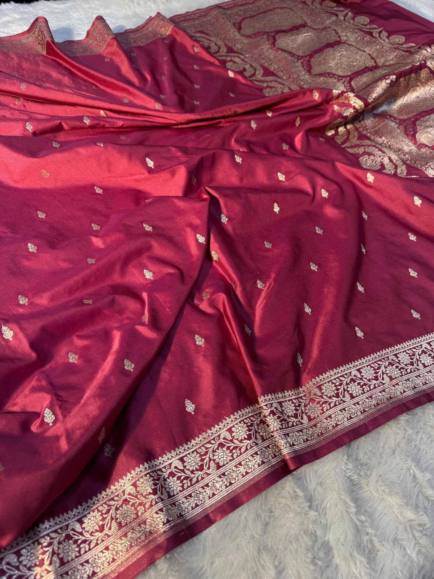 Onion pink premium Banarasi Mashru katan silk saree MK164