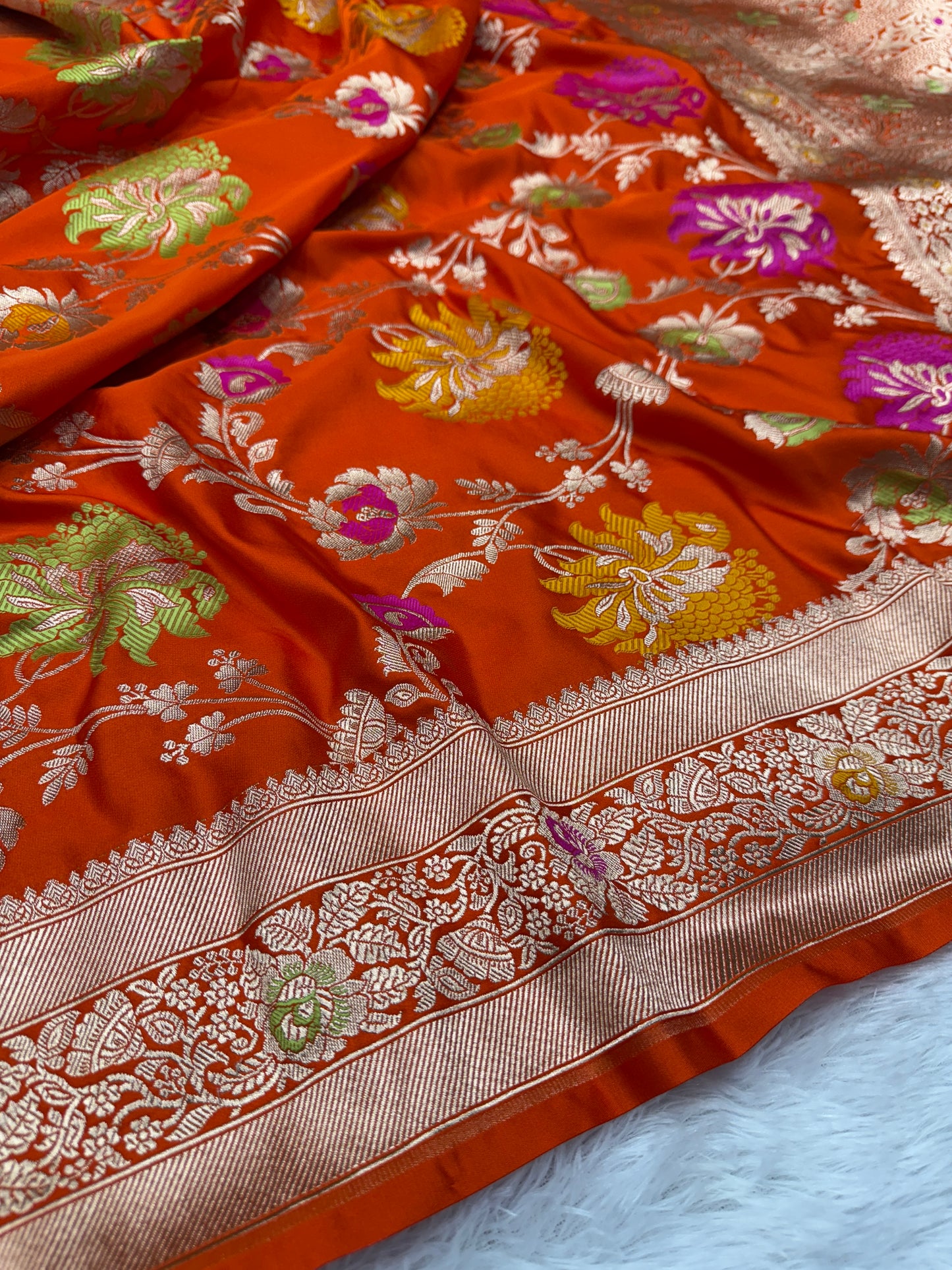 Orange premium Banarasi Mashru katan silk saree MK195