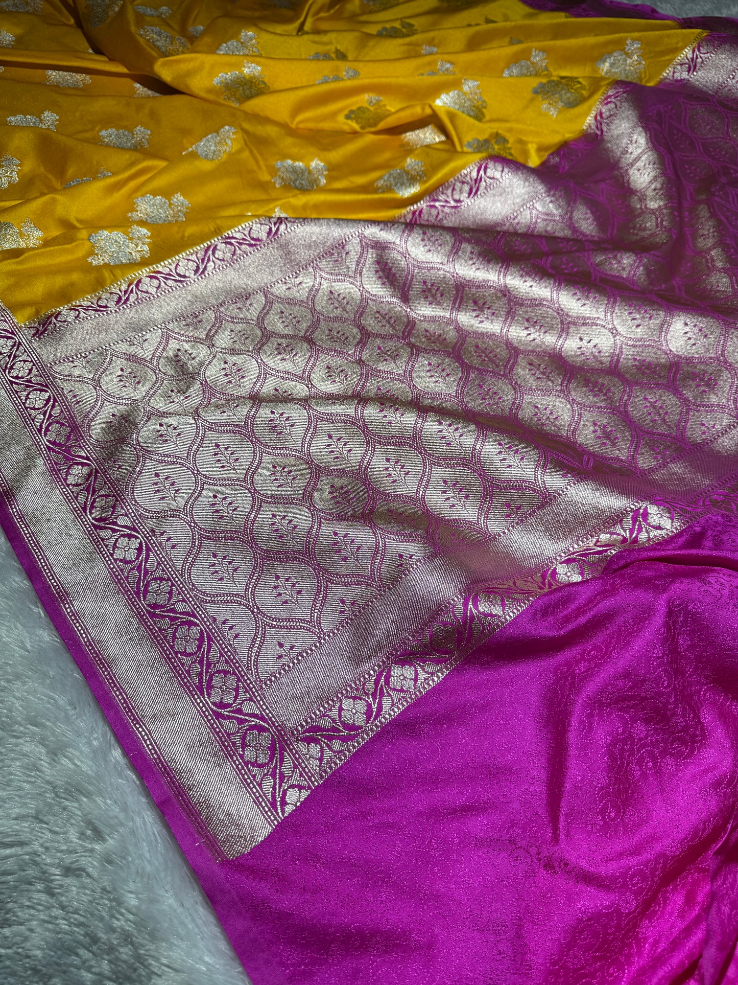 Yellow premium Banarasi Mashru katan silk saree MK211