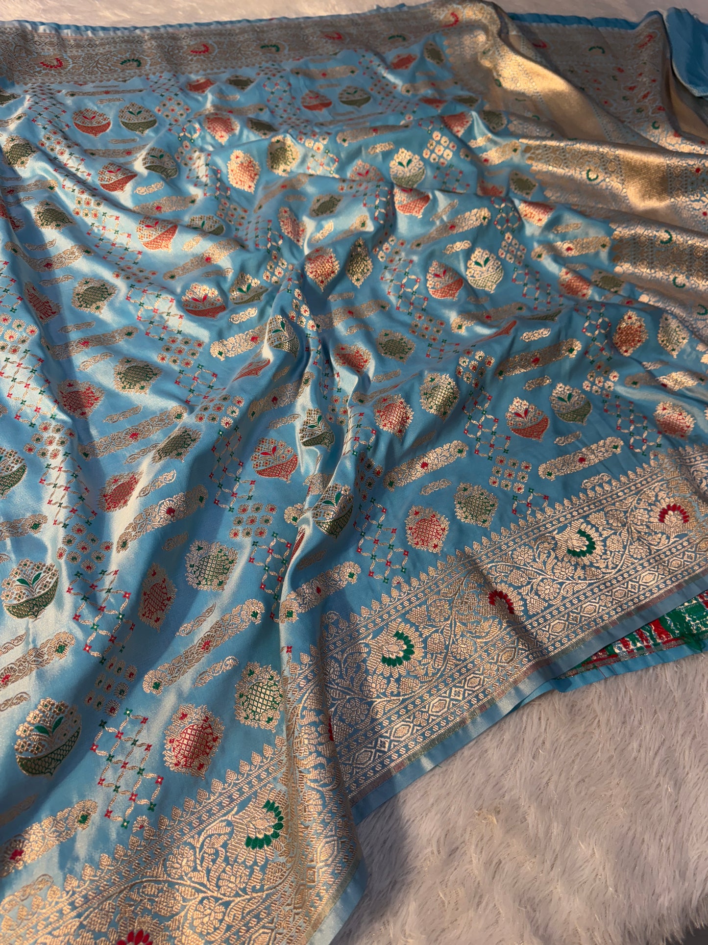 Light blue premium Banarasi Mashru katan silk saree MK171