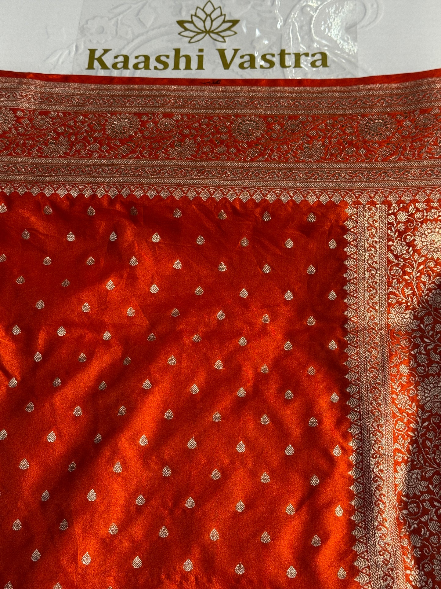 Orange Banarasi Mashru katan silk saree MK159