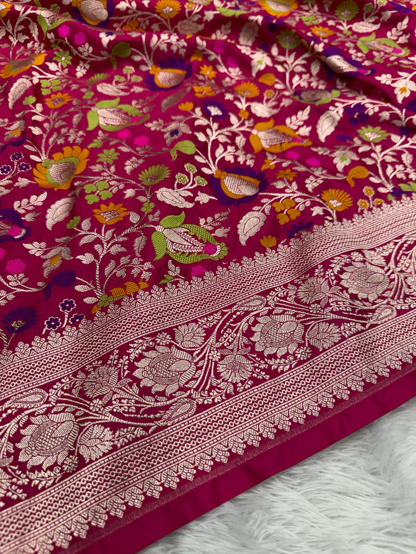 Redish pink premium tilfi Banarasi Mashru katan silk saree MK207