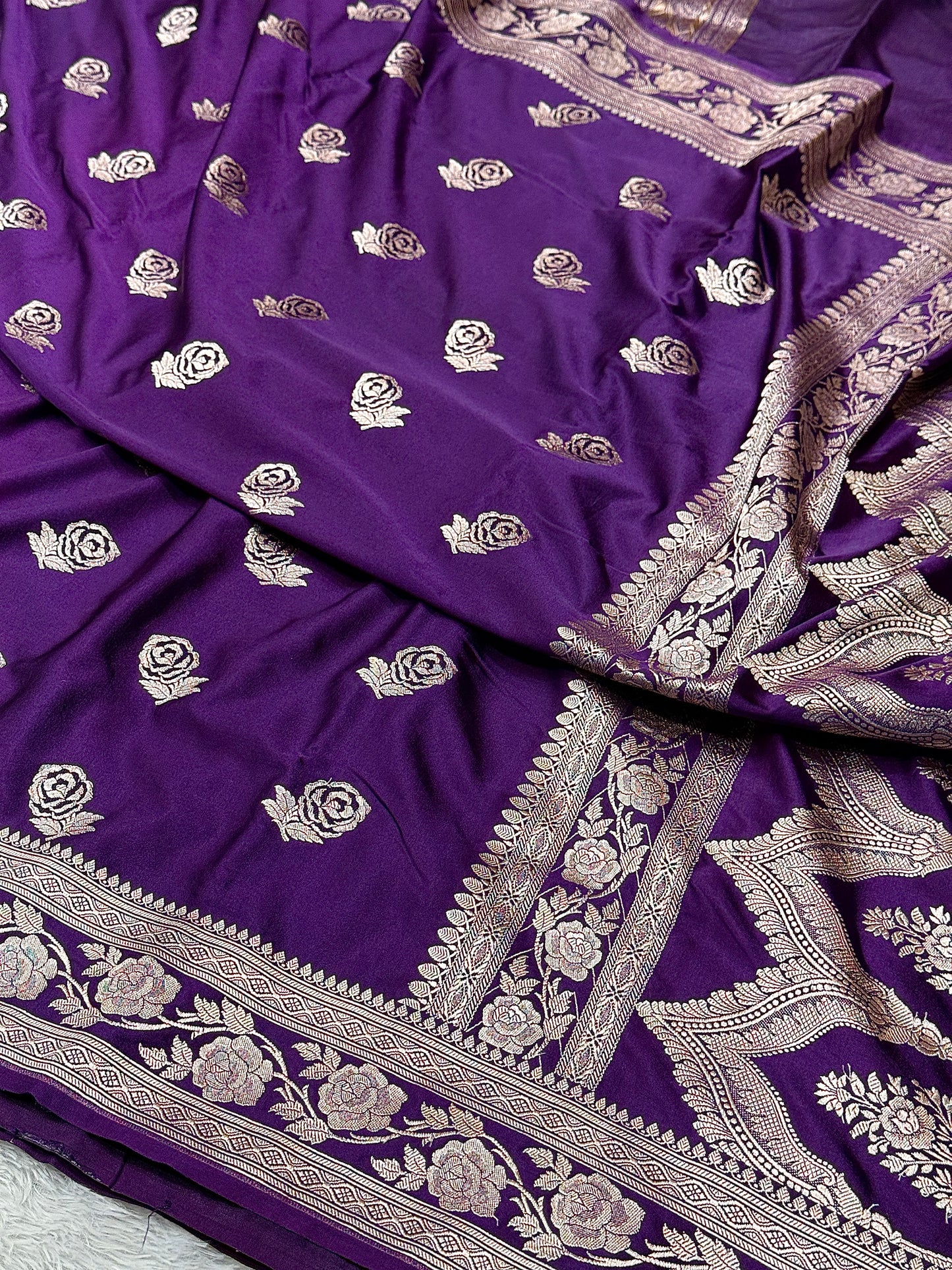 Purple Banarasi Mashru katan silk saree MK156