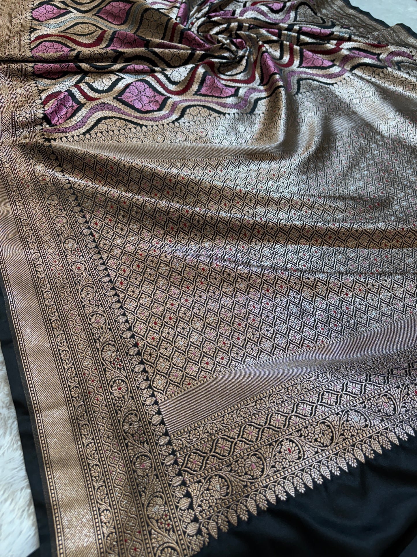 Black premium Banarasi Mashru katan silk saree MK206