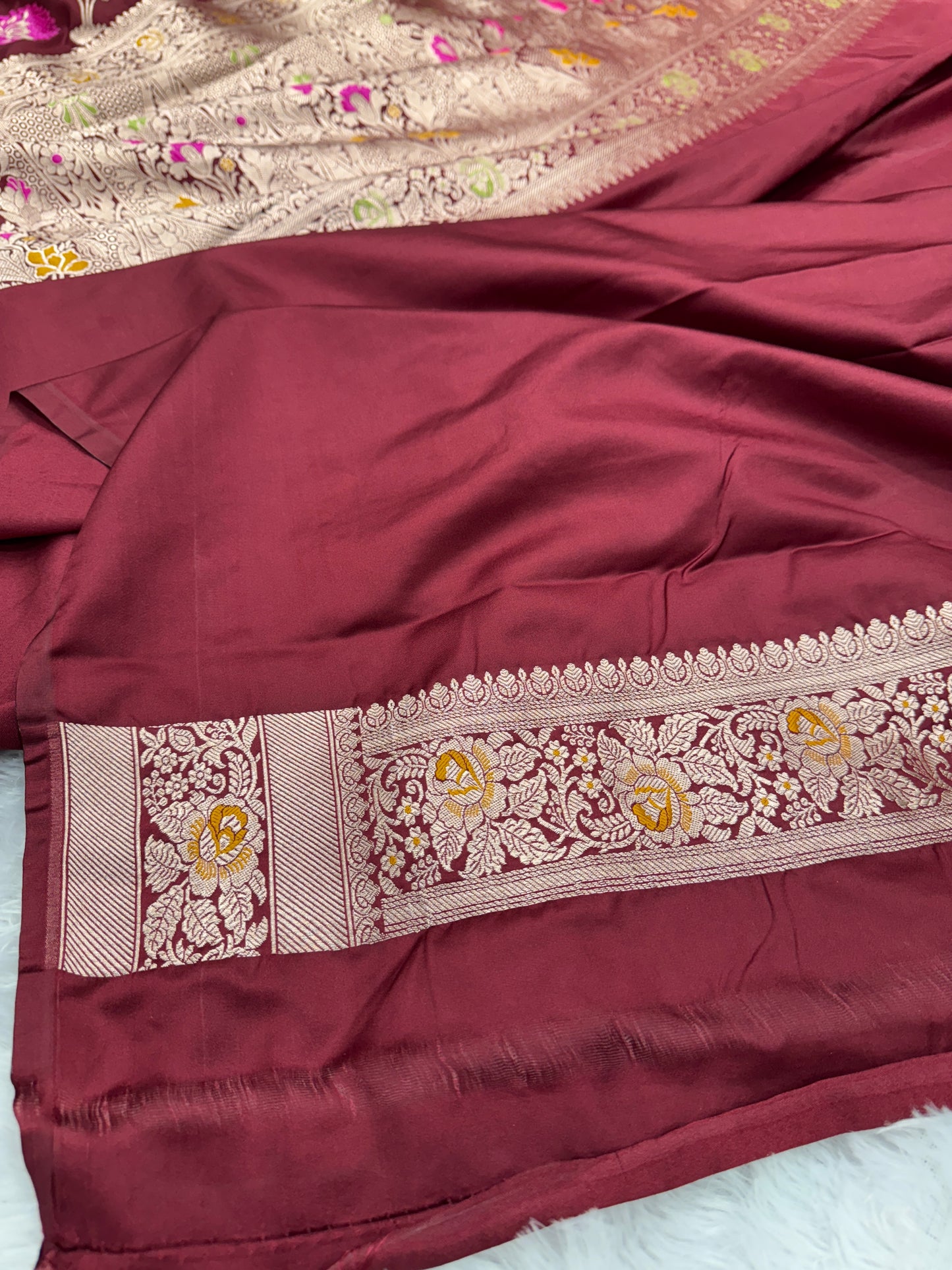 Maroon premium Banarasi Mashru katan silk saree MK195