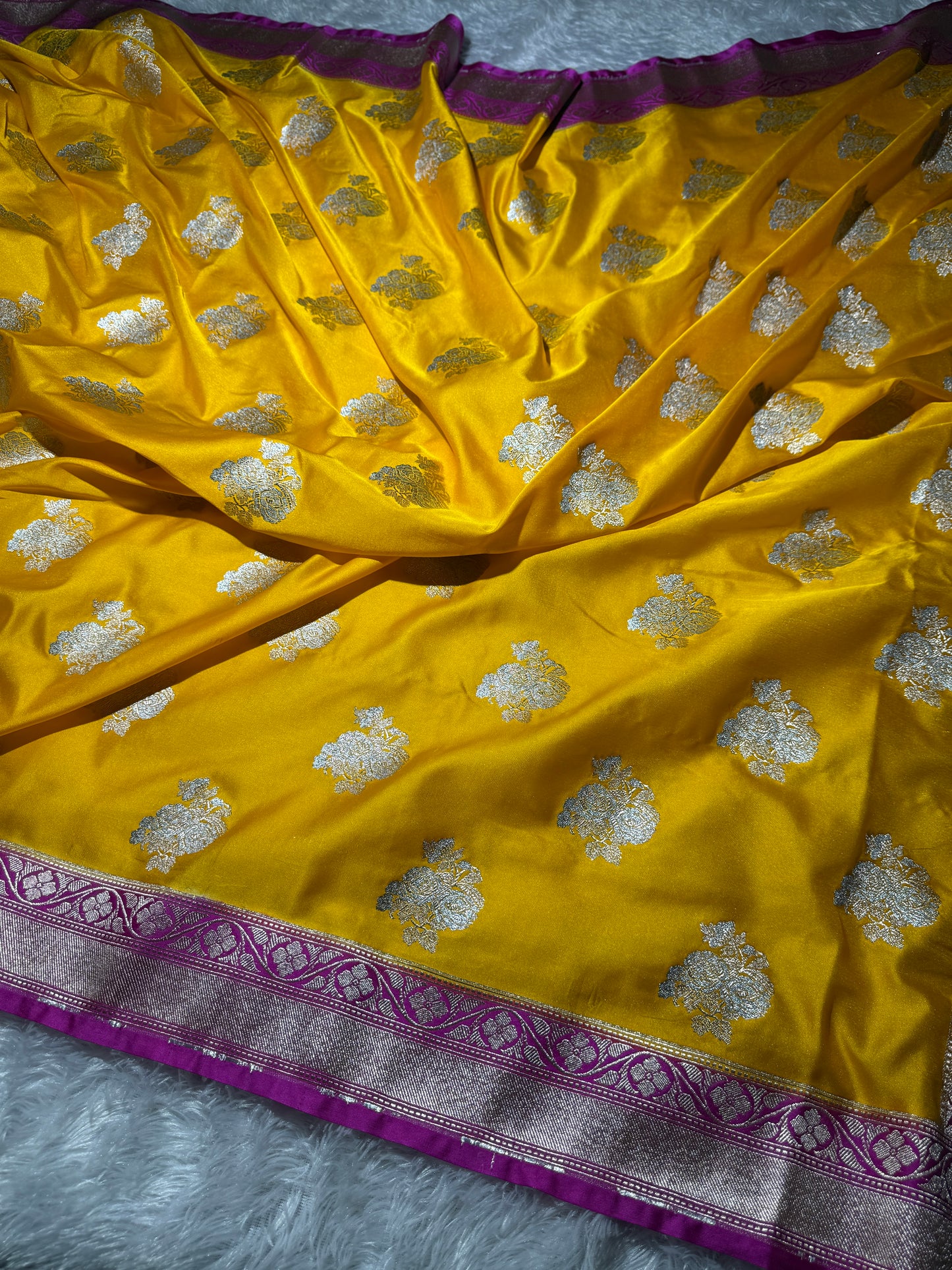 Yellow premium Banarasi Mashru katan silk saree MK211