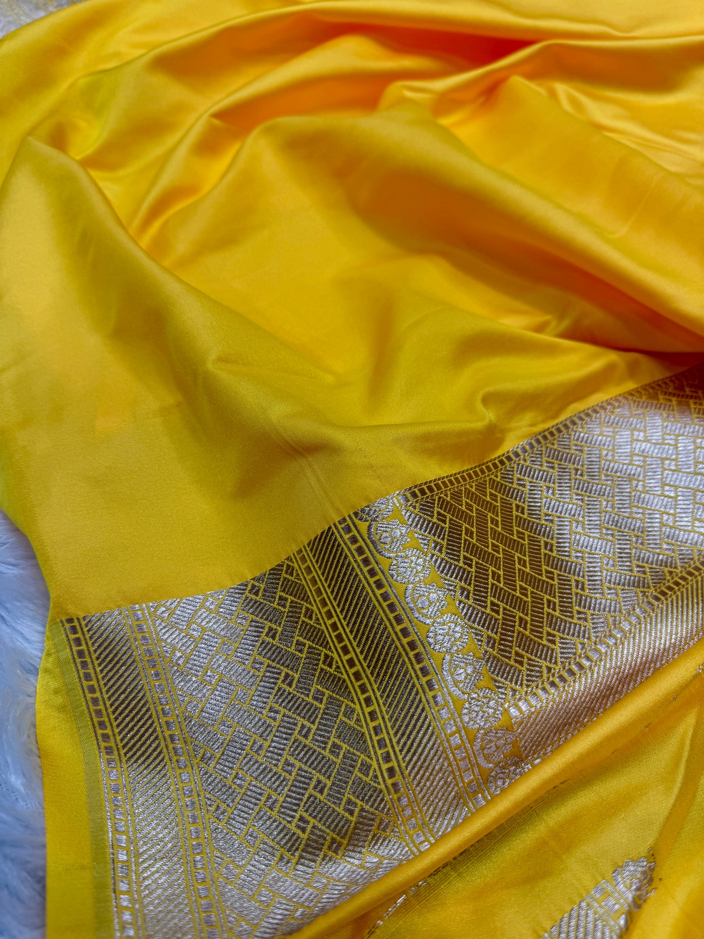 Yellow premium Banarasi mashru katan silk saree MK194