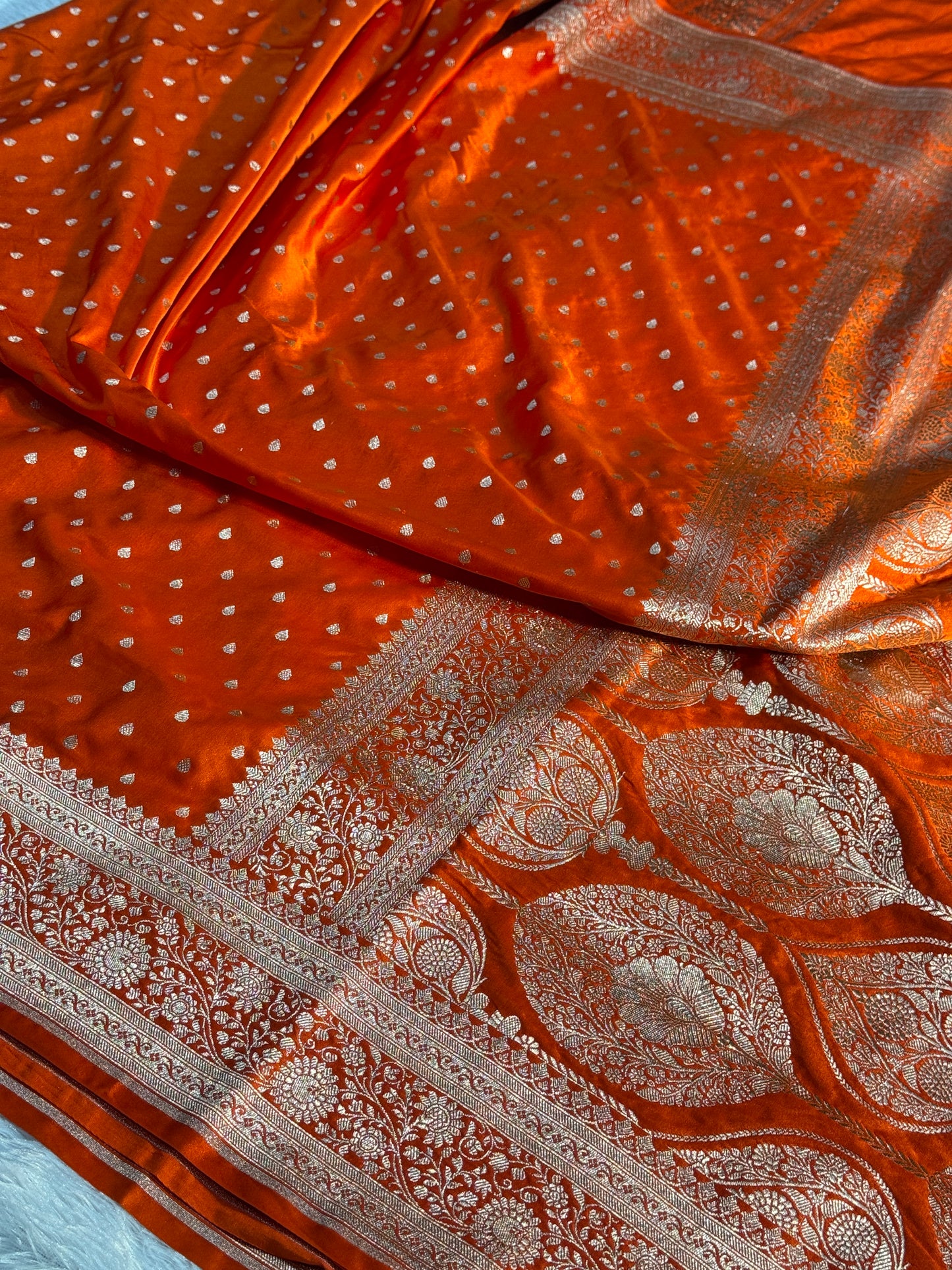 Orange Banarasi Mashru katan silk saree MK159