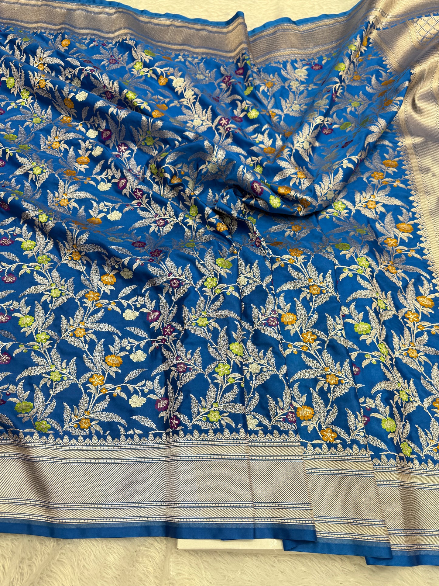 Peacock blue Premium tilfi Banarasi Mashru katan silk saree MK184