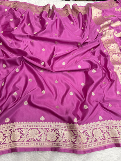 Onion pink premium Banarasi Mashru katan silk saree MK186