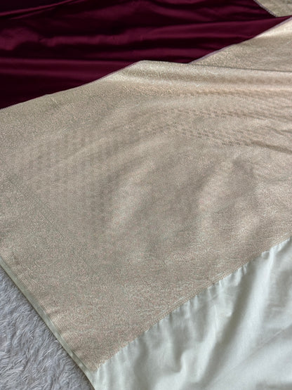Wine with off white colour premium Banarasi Mashru katan silk saree MK353