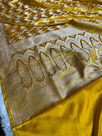 Dusty mustard premium Banarasi Mashru katan silk saree MK214