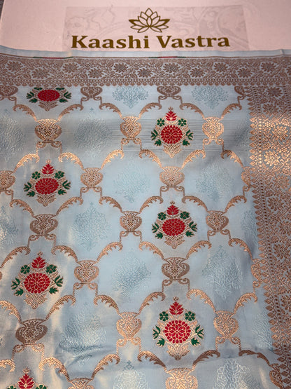 Light sea blue premium Banarasi Mashru katan silk saree MK160
