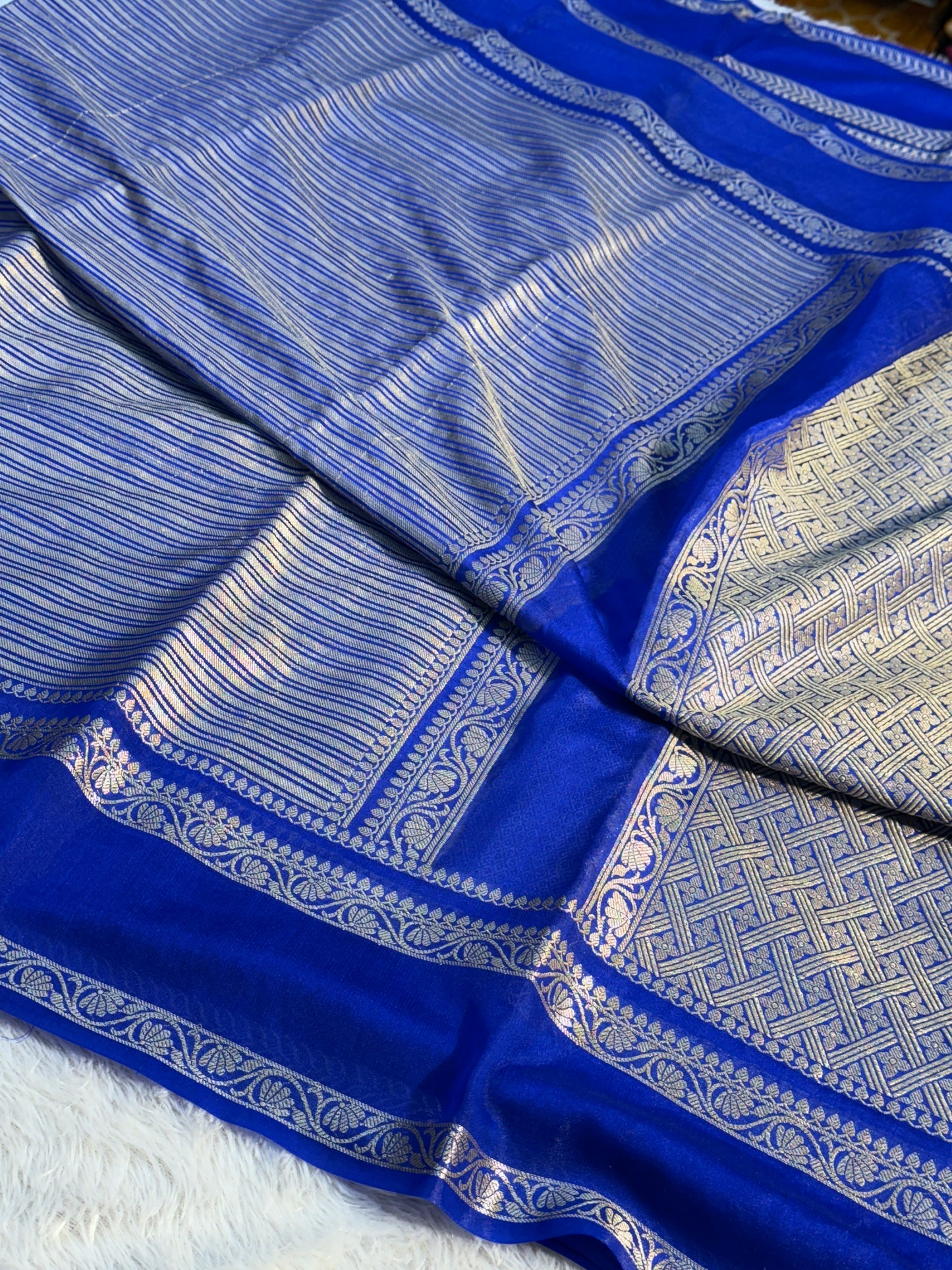 Royal blue Banarasi georgette silk saree RB108