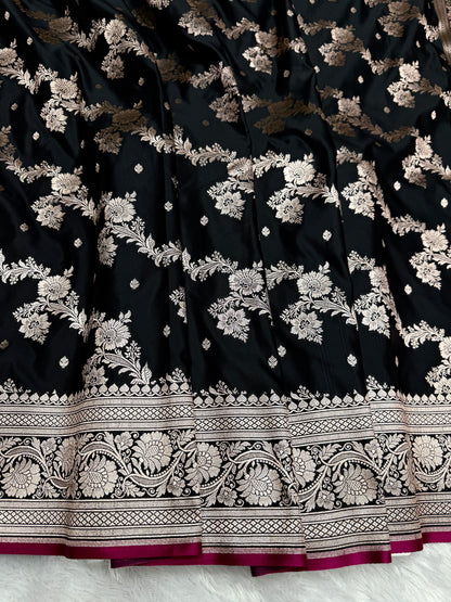 Black premium Banarasi Mashru katan silk saree MK191