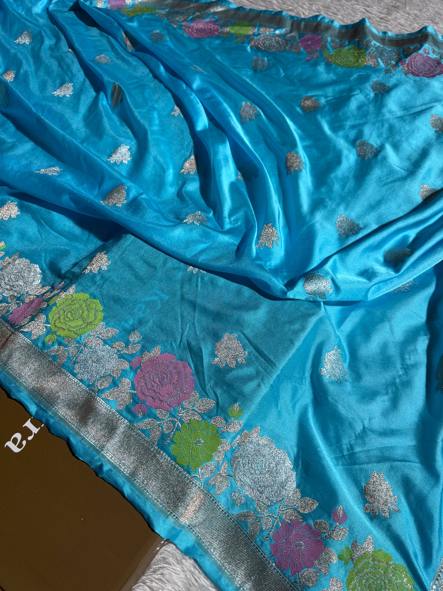 Sky blue premium Banarasi Mashru katan silk saree MK217