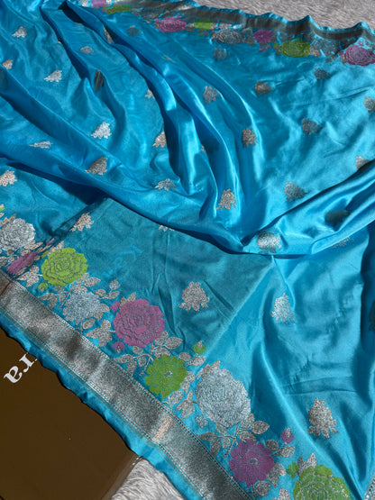 Sky blue premium Banarasi Mashru katan silk saree MK217