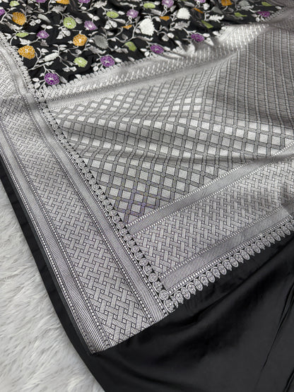 Black premium Banarasi tilfi Mashru katan silk saree MK194