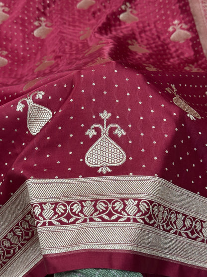 Premium maroon Banarasi Mashru katan silk saree MK165