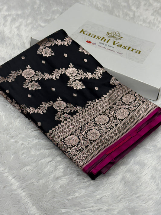 Black premium Banarasi Mashru katan silk saree MK191