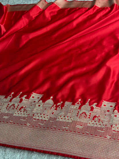 Red colour premium Banarasi Mashru katan silk saree MK342